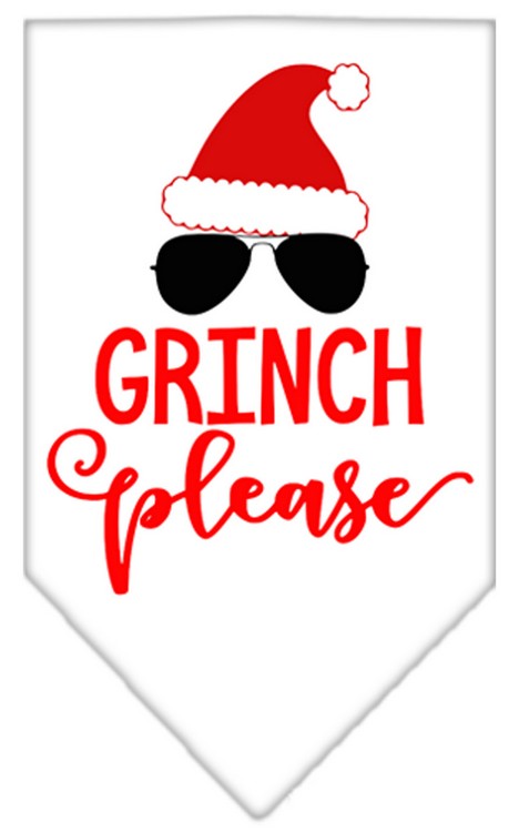 Grinch Please Screen Print Bandana White Large